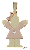 Little girl pendant in 14k yellow and pink gold. 