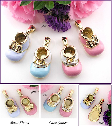 18k Gold Baby Shoe Pendants- Bow or Lace Design